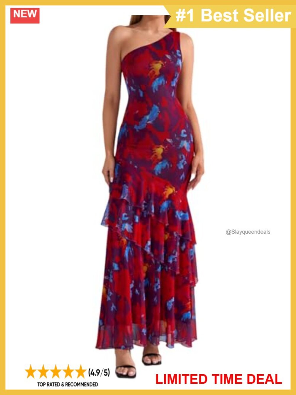 Floral Maxi Formal Dress One Shoulder Ruffle Tiered Bodycon